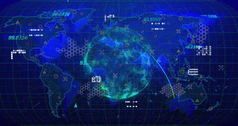 Dynamic World Map with Global Data Processing Overlay