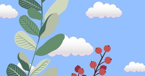 Vibrant Leaves and Berries with Blue Sky Background