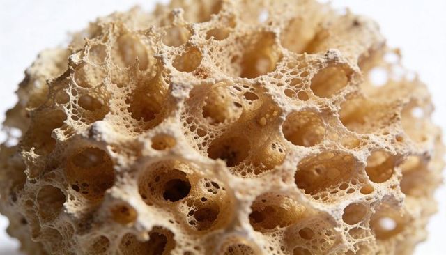 Natural sea sponge macro revealing porous honeycomb texture for organic design