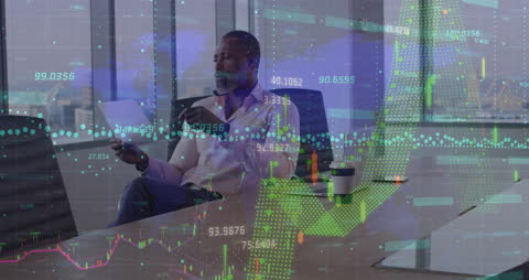 Businessman Analyzing Financial Data on Transparent Screen