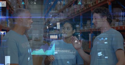 Volunteers Collaborating with Data Overlays in Warehouse