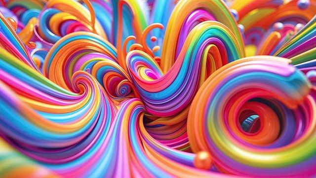 Colorful abstract swirls with glossy ribbon tubes