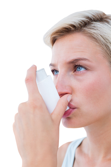 Blonde Woman Using Inhaler Close-up on Transparent Background - Download Free Stock Videos Pikwizard.com