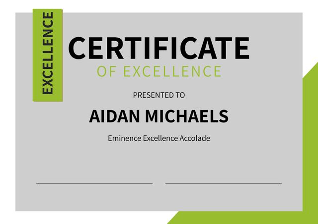 Certificate of Excellence with Grey and Green Design Template - Download Free Stock Templates Pikwizard.com