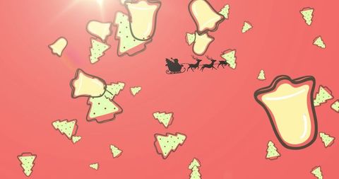 Festive christmas icons with santa sleigh on red background