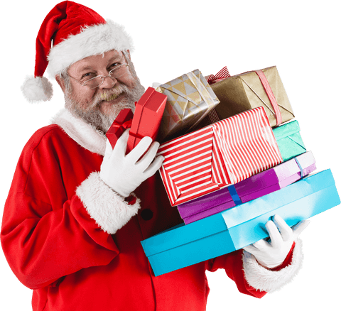 Transparent Santa Carrying Wrapped Christmas Gifts Smiling Joyfully