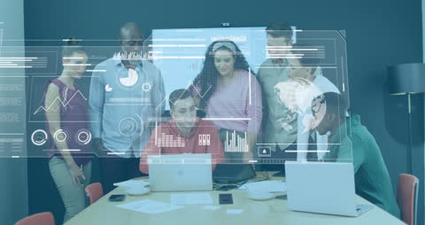 Diverse Team Collaborating on Digital Projects in Modern Office