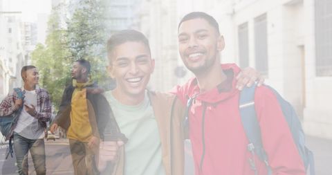 Young Friends Enjoying Time Outdoors in Urban Setting