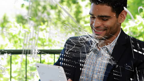 Smiling Professional Analyzing Digital Data Outdoors