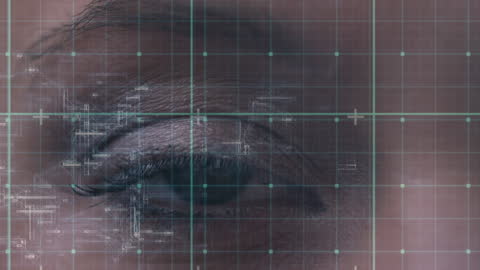 Futuristic Digital Interface with Woman's Eye and Data Grid