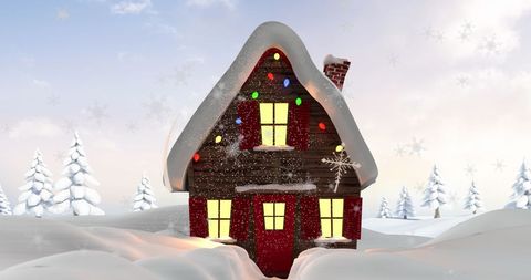 Enchanting Snowy Christmas House with Festive Lights