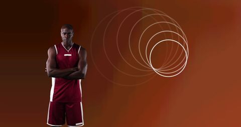 Confident afro-american basketball player with futuristic circles