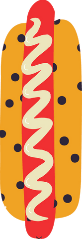 Transparent fast food style hot dog illustration with mustard swirl