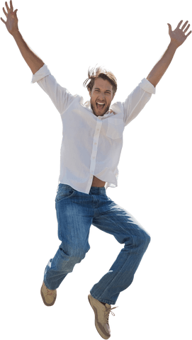 cheerful man jumping with raised arms on transparent background - Download Free Stock Videos Pikwizard.com