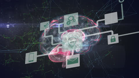 AI Brain Connectivity with Futuristic Elements Animation