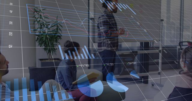 Business Presentation with Overlayed Analytics Charts in Modern Office - Download Free Stock Images Pikwizard.com