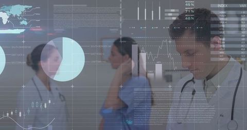 Doctor Analyzing Data with Healthcare Technology in Hospital Corridor