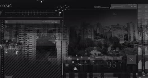 Futuristic Interface with Data Over Cityscape