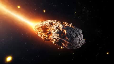 Meteorite in Space with Fiery Trail and Glowing Embers