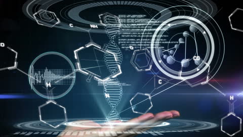 Futuristic Medical Data Hologram Projection in Hand