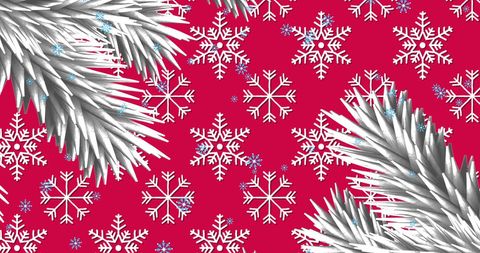 Festive snowflakes and fir branches on vibrant red background