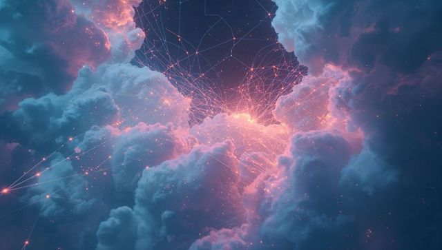 Futuristic Network Through Digital Clouds Illuminating