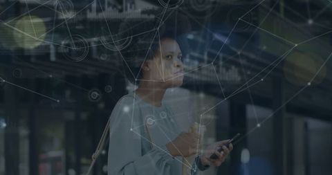 Woman on Smartphone with Digital Network Overlay