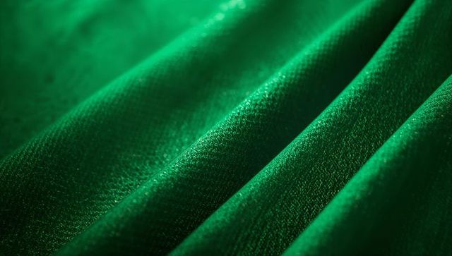 Emerald green velvet fabric with diagonal folds and subtle sheen, detailed close-up