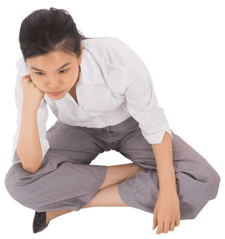 transparent businesswoman sitting cross legged contemplative pose - Download Free Stock Videos Pikwizard.com