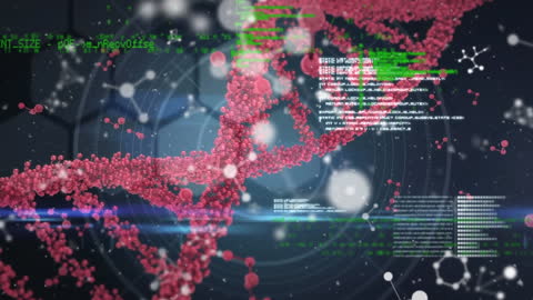 DNA Strand with Molecular Structures and Data Code Background