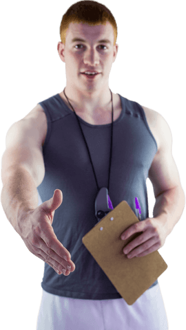 Transparent Friendly Fitness Trainer Greeting Client