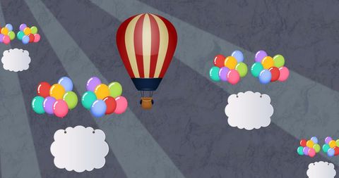 Colorful Balloons and Hot Air Balloon in Overcast Skies - Download Free Stock Images Pikwizard.com