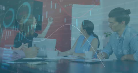 Team Analyzing Statistical Data in Modern Office Meeting