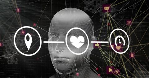 Futuristic digital interface with networking connections and technology icons