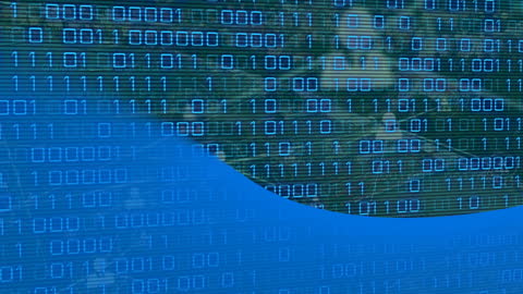 Binary Code Overlay on Abstract Digital Networking Background