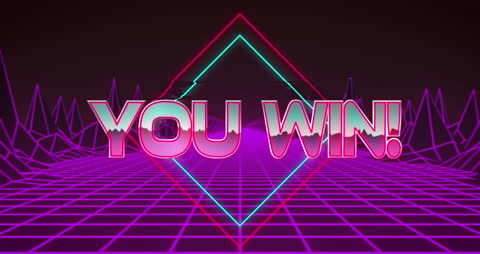 Retro Futuristic Winning Message with Neon Grid Background
