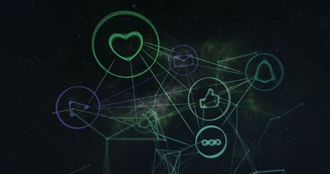 Digital network of icons against futuristic background