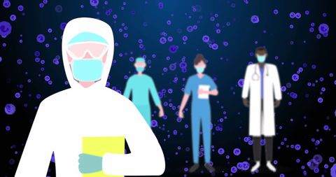 Doctor in safety gear with medical team in background