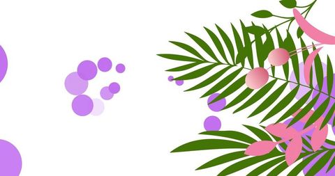 Bright Floral Abstract with Purple Spots and Green Leaves