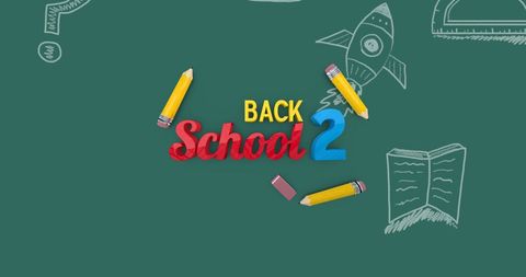 Back 2 school concept with chalkboard doodles and supplies