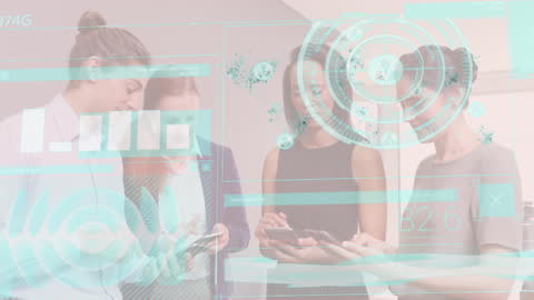 Business Team Collaborating with Futuristic Data Technology