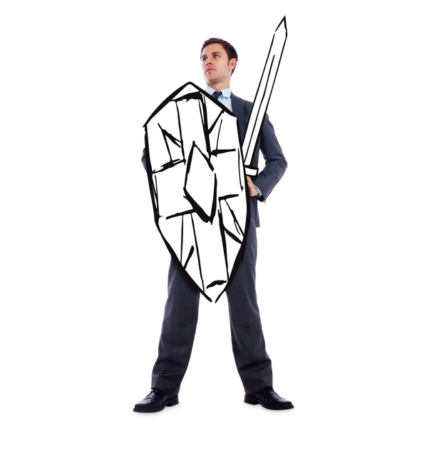 Businessman Holding Sword and Shield on Transparent Background - Battle Concept - Download Free Stock Videos Pikwizard.com