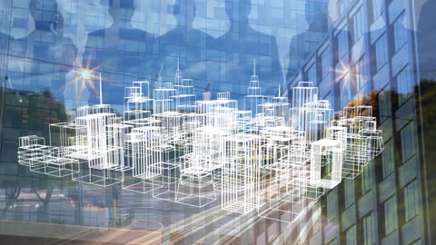 Futuristic Digital City Blueprint Overlay Concept