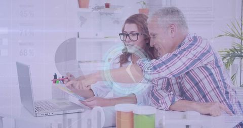 Senior Colleague Mentoring with Technology Interface Overlay - Download Free Stock Images Pikwizard.com