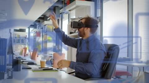 Modern Businessman Interacting with Virtual Reality in Office Environment