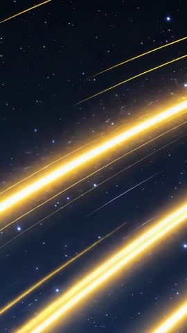 Vertical Golden Beams Slicing Starry Sky, Diagonal Light Trails for Futuristic Motion Loop