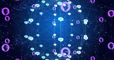 Abstract Network of AI Technologies and Digital Connections