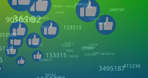 Floating social media likes on gradient green background