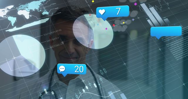 Doctor Engaging on Social Media with Global Network and Analytics - Download Free Stock Images Pikwizard.com