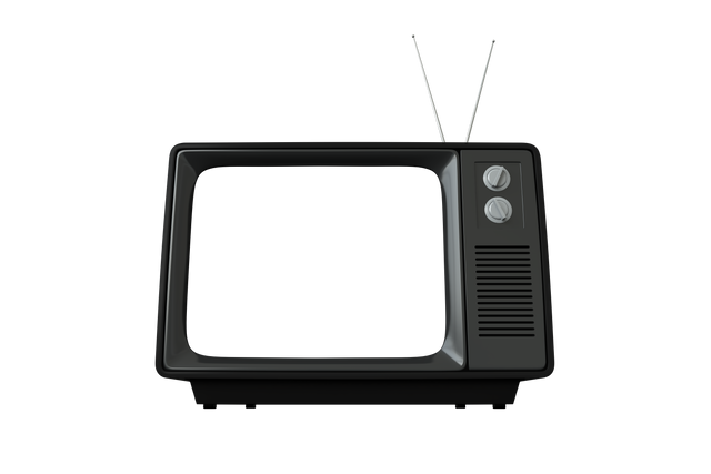 Digital illustration of a black retro TV set on a transparent background. Text is easy to put in usable space, remake the shape/use for design projects. Could be used for entertainment promotions, nostalgic designs, tech studies, visual storytelling in presentations, illustrations on retro, vintage products or Comping usage in interfaces. The transparent background helps to integrate the illustration smoothly with other design elements.